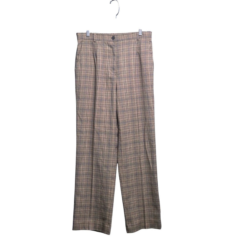 Appleseed's Womens High Rise Glen Plaid Straight Leg Dress Pants Tan Brown 10M